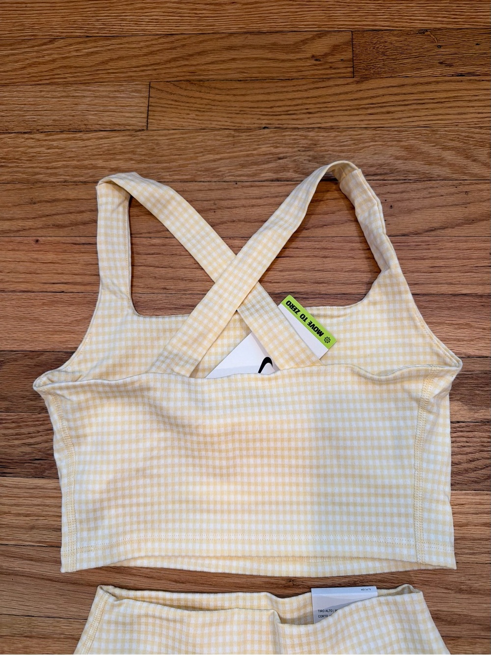 Nike Yellow Gingham Cross-Back Crop Top & High-Waist Shorts Set - Picture 7 of 15
